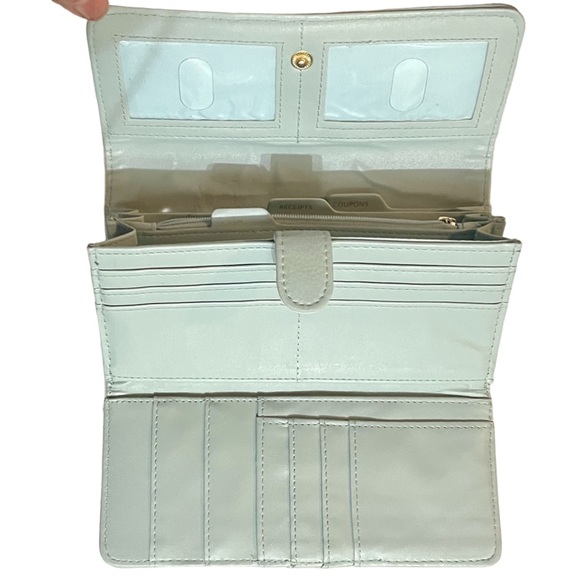 Women’s rectangle safe keeper wallet mint green blk/wht/tan woven front pockets - Picture 3 of 7